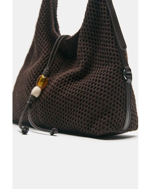 Pull&Bear Black Beaded Mesh Tote Bag