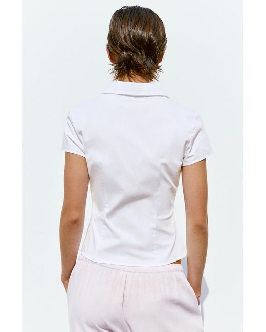 Pull&Bear White Fitted Short Sleeve Shirt