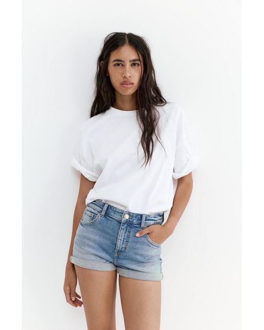 Pull&Bear Blue Mid-Waist Denim Shorts