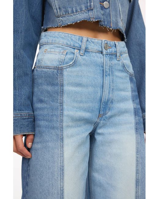 Pull&Bear Blue Wide-Leg-Jeans Mit Patchwork