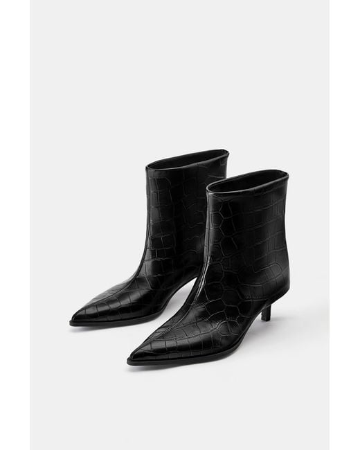 Pull&Bear Black Textured High-Heel Ankle Boots