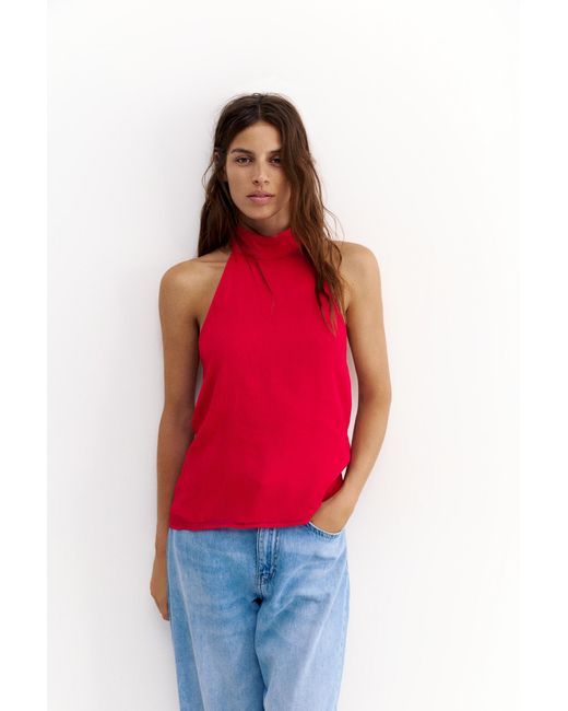 Pull&Bear Red Flowing Halter Top
