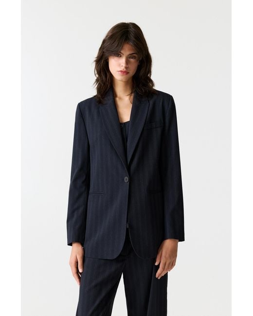 Pull&Bear Blue Blazer With Asymmetric Open Back