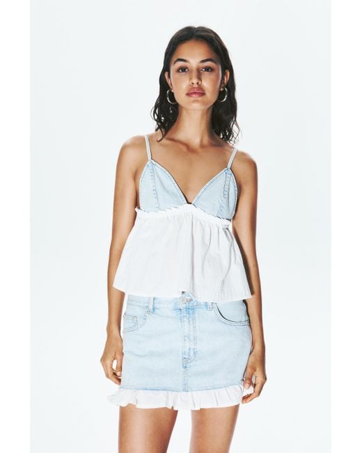 Pull&Bear White Ruffled Denim Top