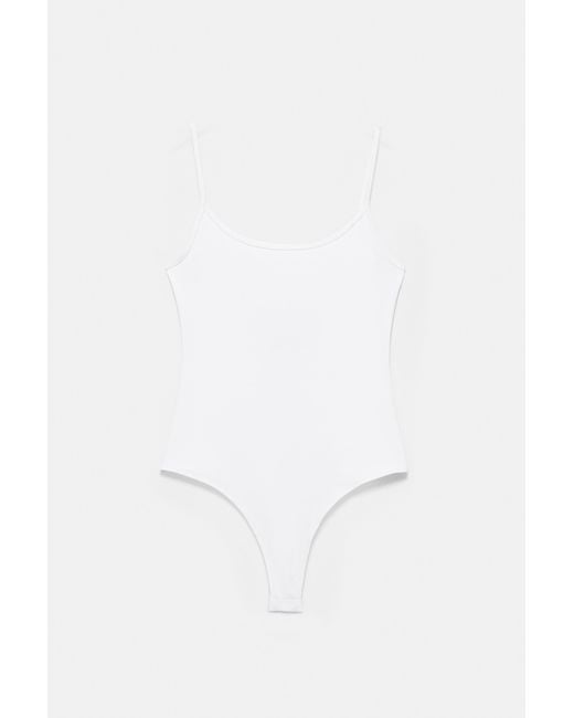 Pull&Bear White Thin-Strap Polyamide Bodysuit