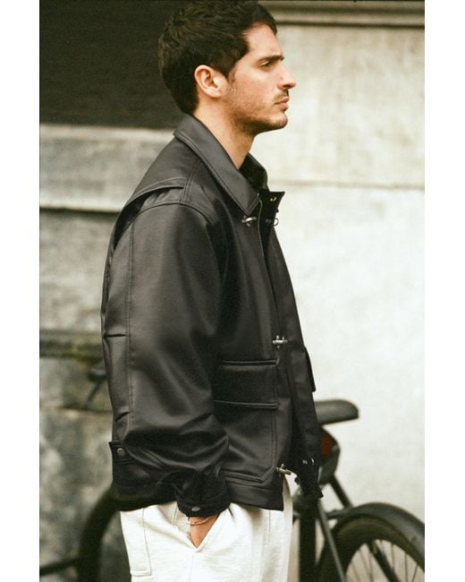 Pull&Bear Black Leather Effect Toggle Jacket for men