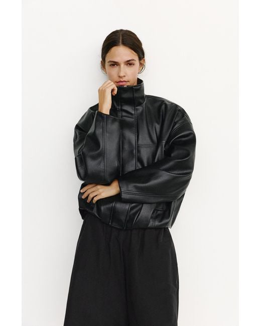 Pull&Bear Gray Leather Effect Balloon Jacket