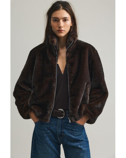 Pull&Bear Black Faux Fur Jacket With High Neck