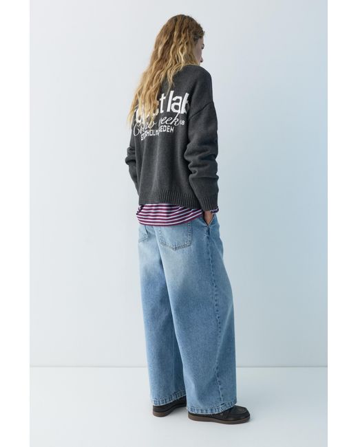 Pull&Bear Gray Embroidered Front Jumper