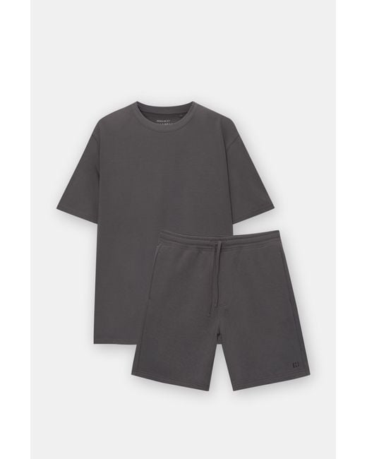 Pull&Bear Pack Joggingbermuda En T-Shirt in het Gray voor heren