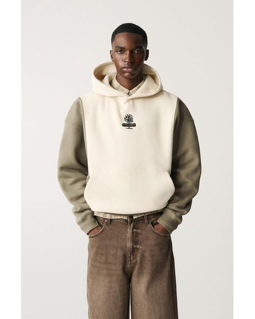 Pull&Bear Natural Hoodie With Contrast Sleeves for men