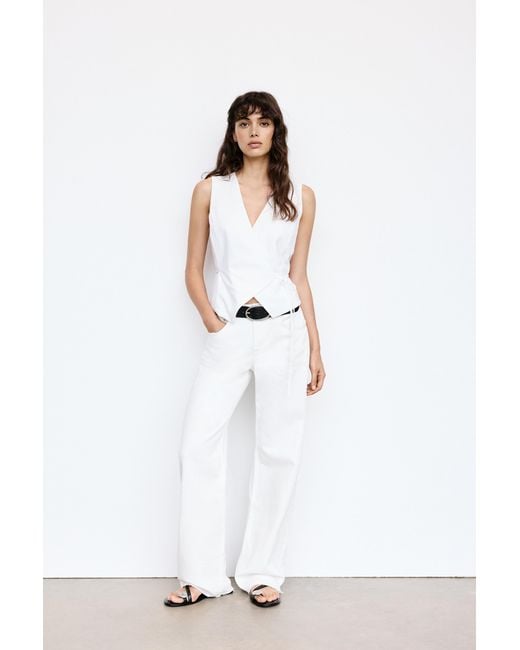 Pull&Bear White Rustic Linen-Blend Waistcoat