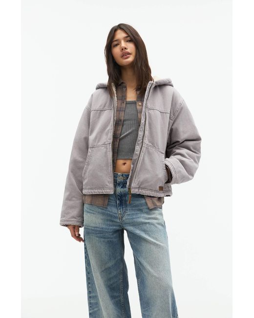 Pull&Bear Blue Hooded Jacket With Faux Shearling Lining