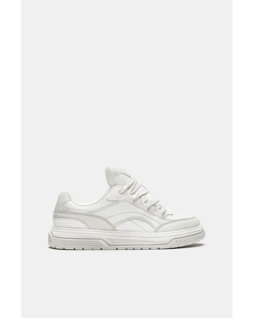 Pull&Bear White Stwd Distressed Skate Trainers for men