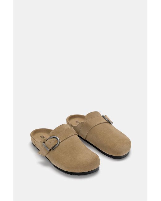 Pull&Bear Brown Buckled Leather Clogs
