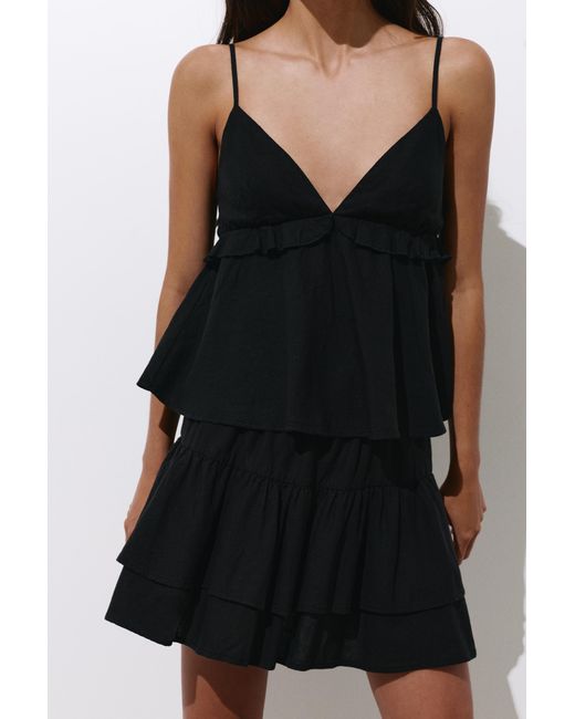 Pull&Bear Black Ruffled Mini Skirt With Linen