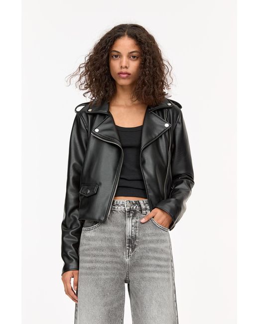 Pull&Bear Black Leather Effect Biker Jacket