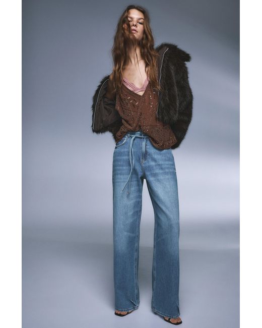 Pull&Bear Blue Baggy Jeans With Drawstring