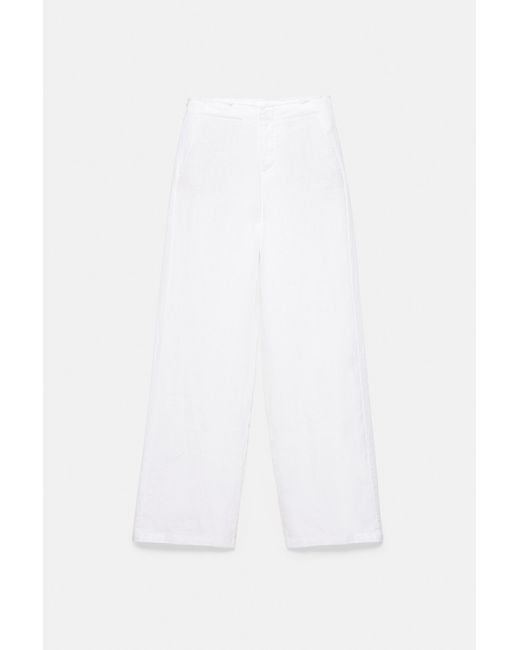 Pantaloni 100% Lino di Pull&Bear in White
