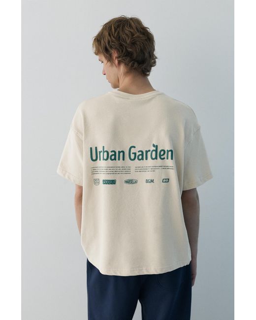 Pull&Bear Blue Structured Graphic T-Shirt for men