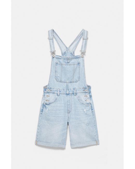 Pull&Bear Blue Short Denim Dungarees