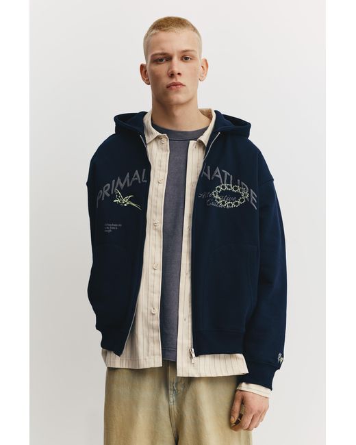 Pull&Bear Blue Primal Nature Zip-Up Hoodie for men