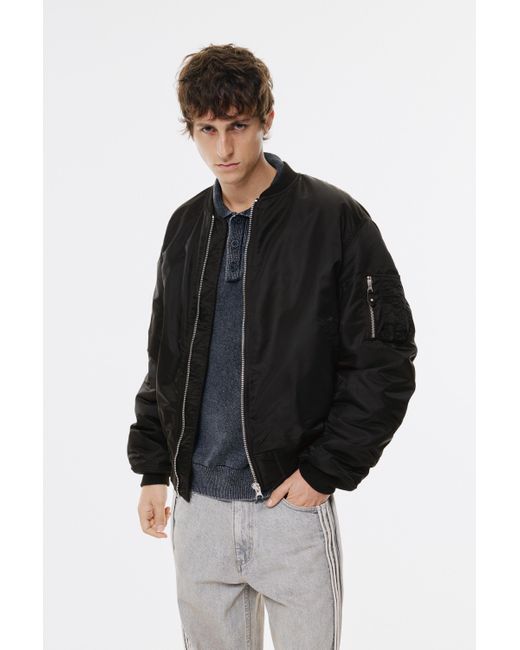 Pull&Bear Black Stwd Oversize Bomber Jacket for men
