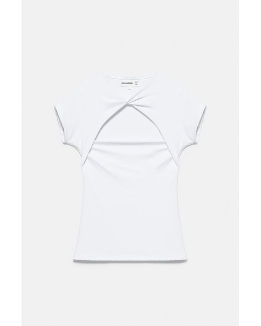 Pull&Bear Natural Cut-Out Neck T-Shirt