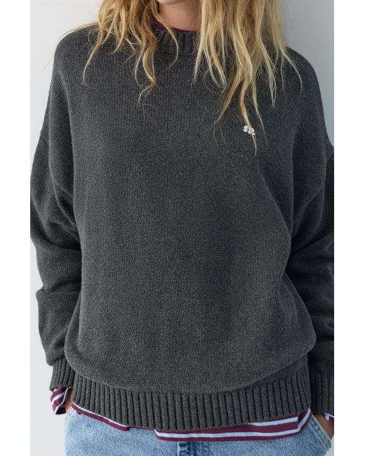 Pull&Bear Gray Embroidered Front Jumper