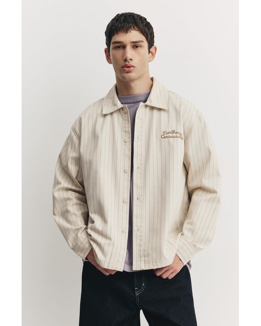 Pull&Bear Gestreept Geborduurd Overhemd in het Natural voor heren