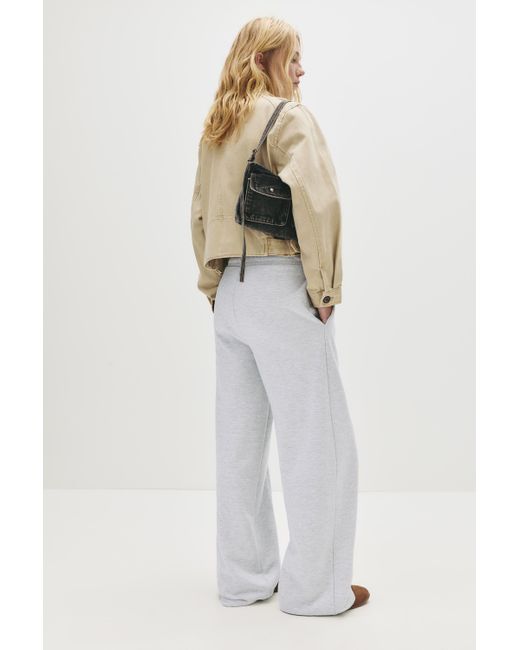 Pull&Bear White Wide-Leg Seam Detail Sweatpants