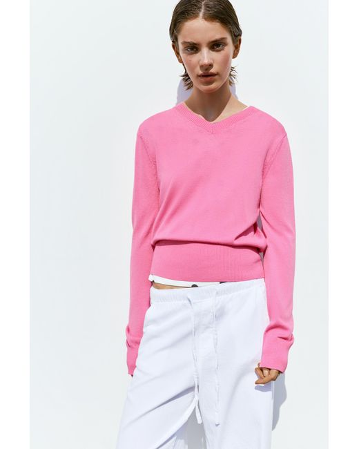 Pull&Bear Pink V-Neck Jumper