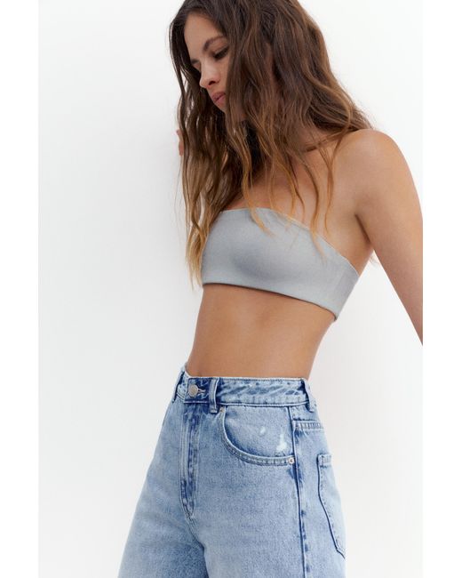 Pull&Bear Blue High-Waist Wide-Leg Jeans