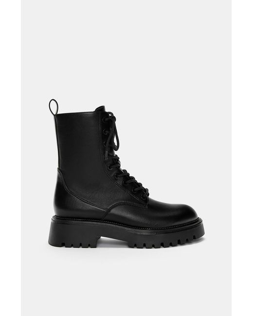 Pull&Bear Black Geschnürte Flache Stiefeletten