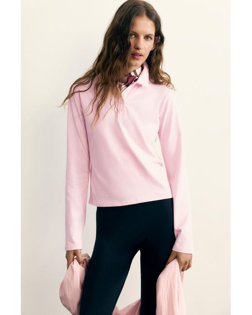 Polo Manches Longues Pull&Bear en coloris Pink