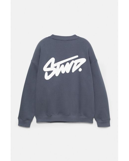 Pull&Bear Blue Stwd Round Neck Sweatshirt for men