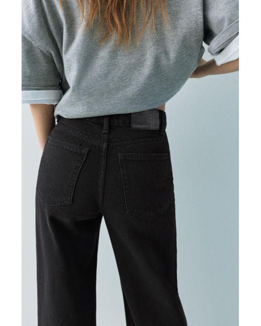 Pull&Bear Black Wide Leg Jeans With Crossover Waistband