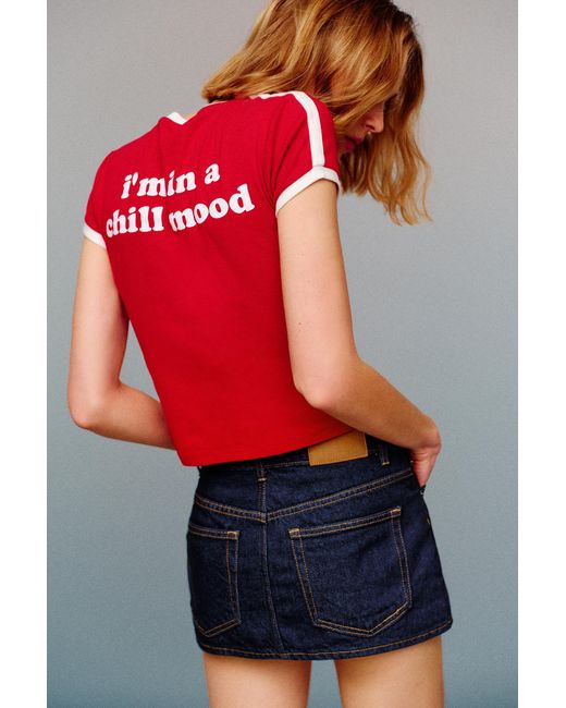Pull&Bear Red Crossover Waist Denim Skort
