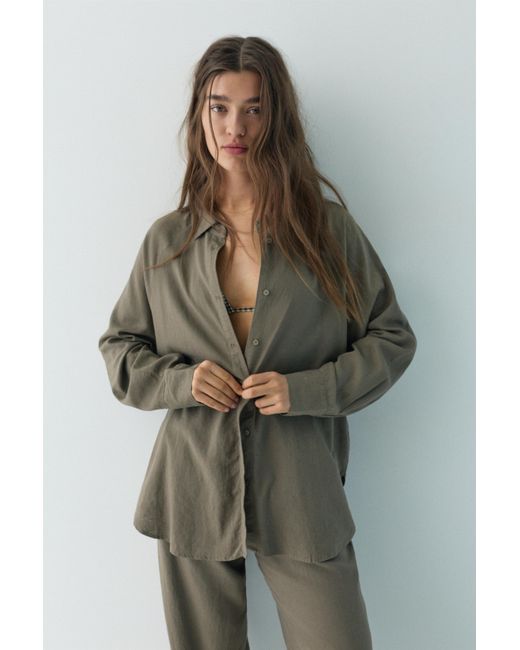 Pull&Bear Brown Rustic Linen Shirt