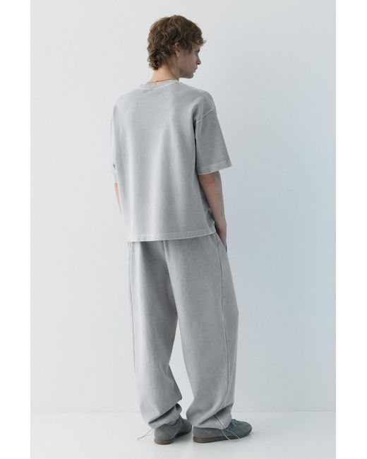 Pull&Bear Gray Stwd Washed-Effect T-Shirt for men