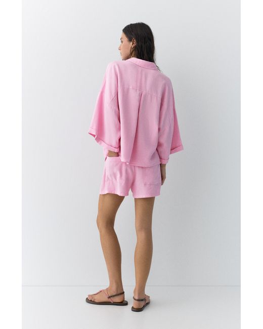 Pull&Bear Pink Linen Blend Shirt