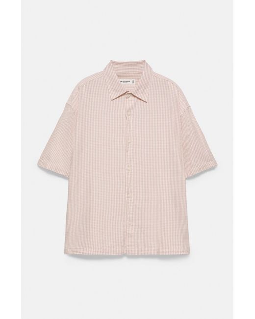 Pull&Bear Natural Short Sleeve Check Shirt for men