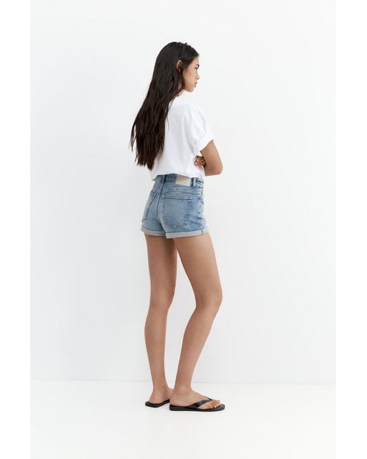Pull&Bear Blue Mid-Waist Denim Shorts