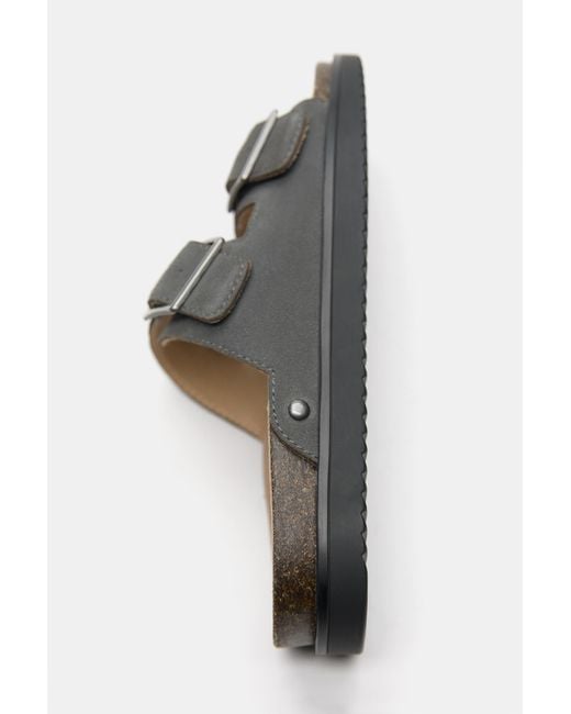 Pull&Bear Gray Leather Buckle Sandals for men