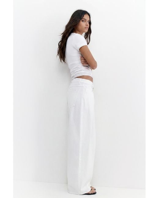 Pull&Bear White Pleated Balloon Fit Baggy Jeans