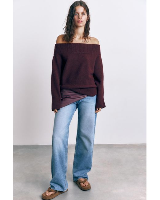 Pull&Bear Red Soft Knit Bardot Jumper