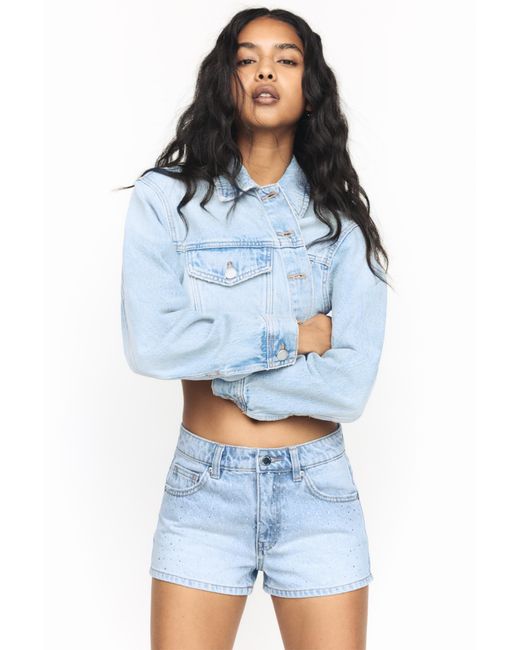 Pull&Bear Blue Rhinestone Denim Shorts