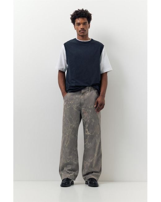 Pull&Bear Gray Printed Wide-Leg Trousers for men
