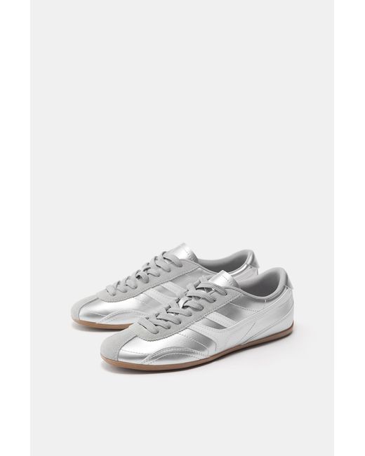 Pull&Bear White Metallic Retro Trainers