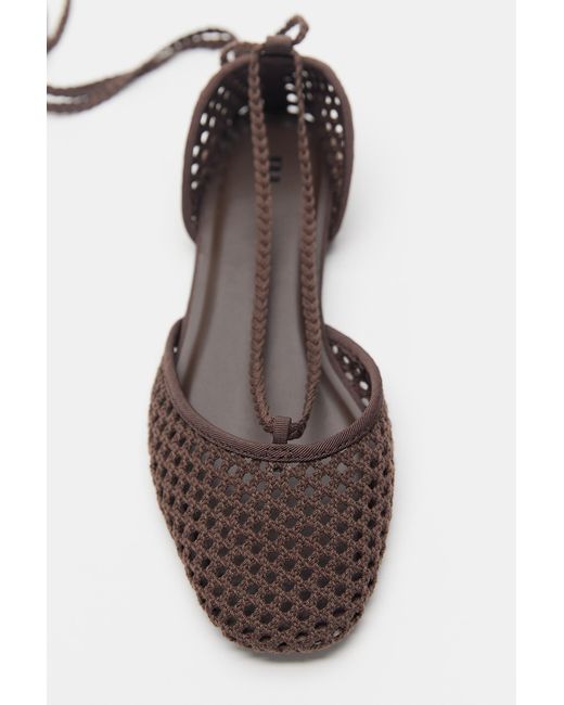 Pull&Bear Brown Crochet Strappy Ballet Flats